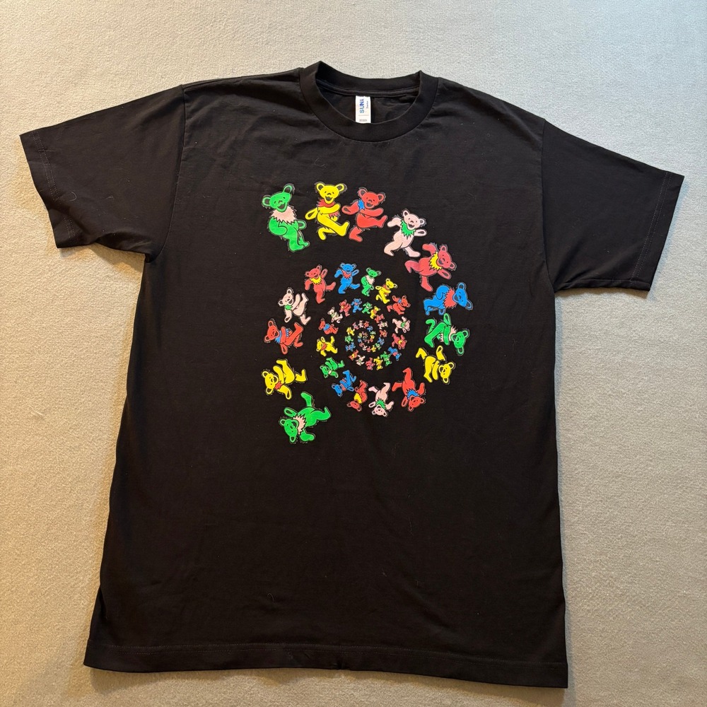 Grateful Dead Dancing Bears Spiral Graphic T-Shirt Mens L Black Jerry Bears Dead